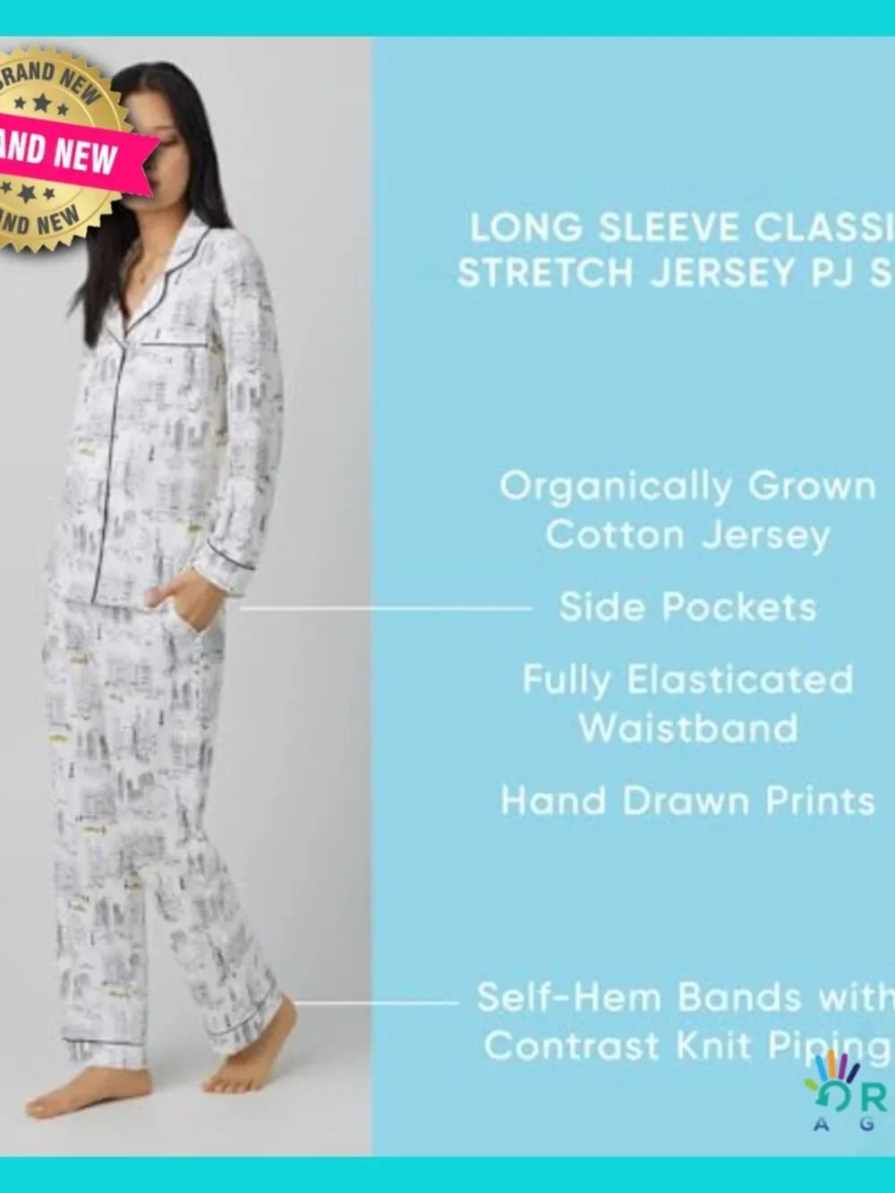 Organic Cotton Long Sleeve Pajama Set Classic Retro Lounge Wear Matching Top